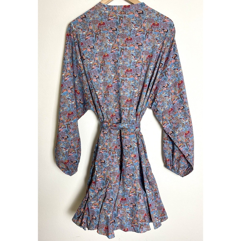 RHODE Emma Dress Midnight Garden Blue Tie Waist Flutter Hem Toile Print M - Picture 9 of 15